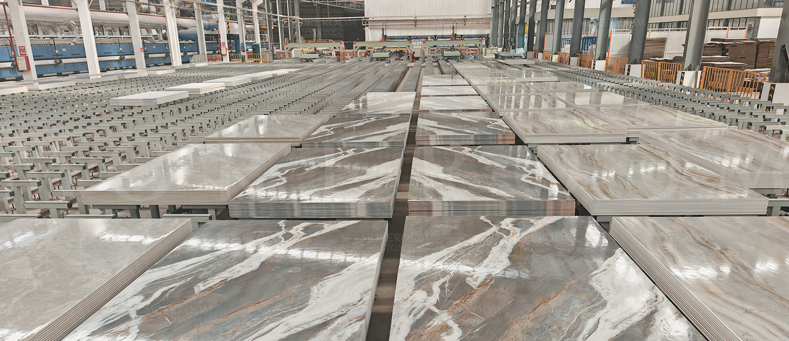 Large format stoneware application by MOREROOM STONE in modern architecture and interiors